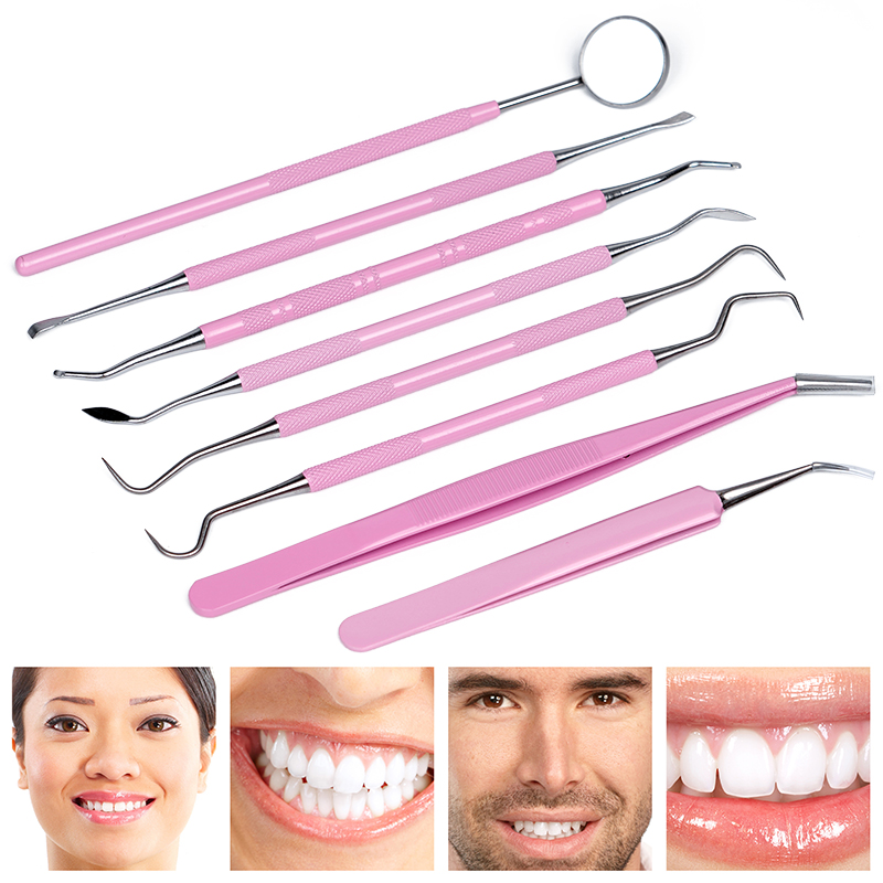 Dental Mirror Probe - Pinzas dentales rosas, sonda de acero