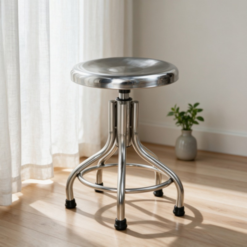 Medical Lab Chair - Taburete Giratorio Redondo de Acero Inoxidable