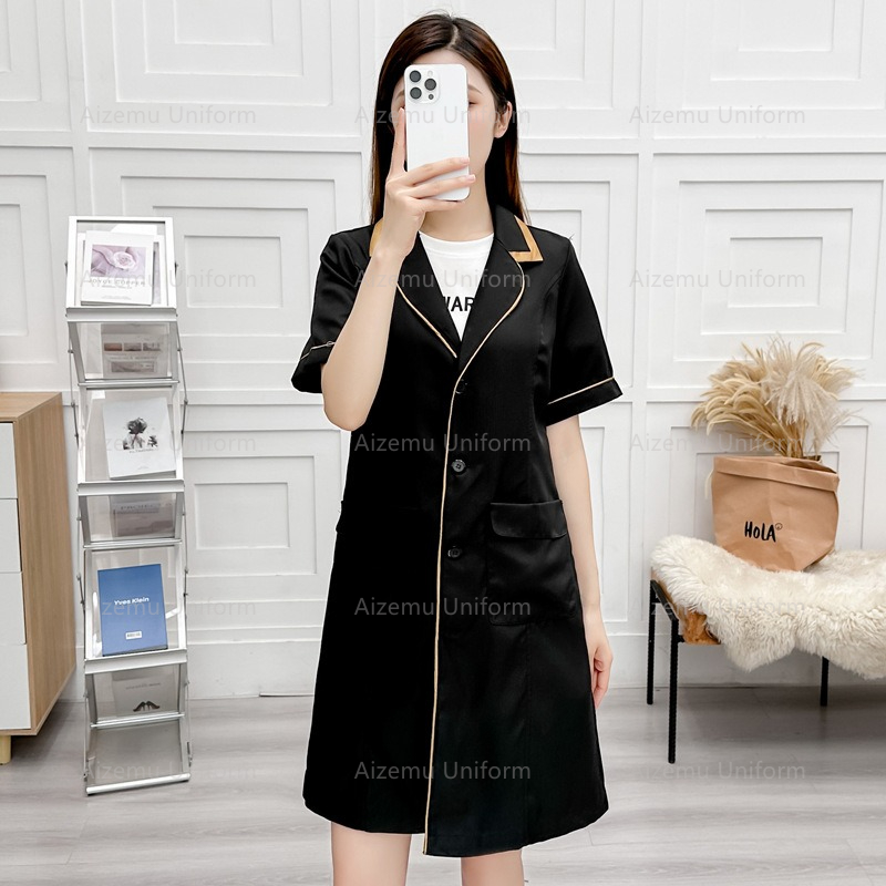 Medical Lab Logo - Uniforme de belleza negro con bata
