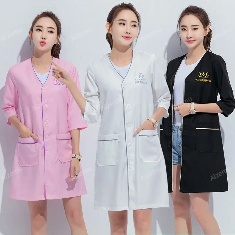 Medical Lab Logo - Vestido de uniforme de belleza corto