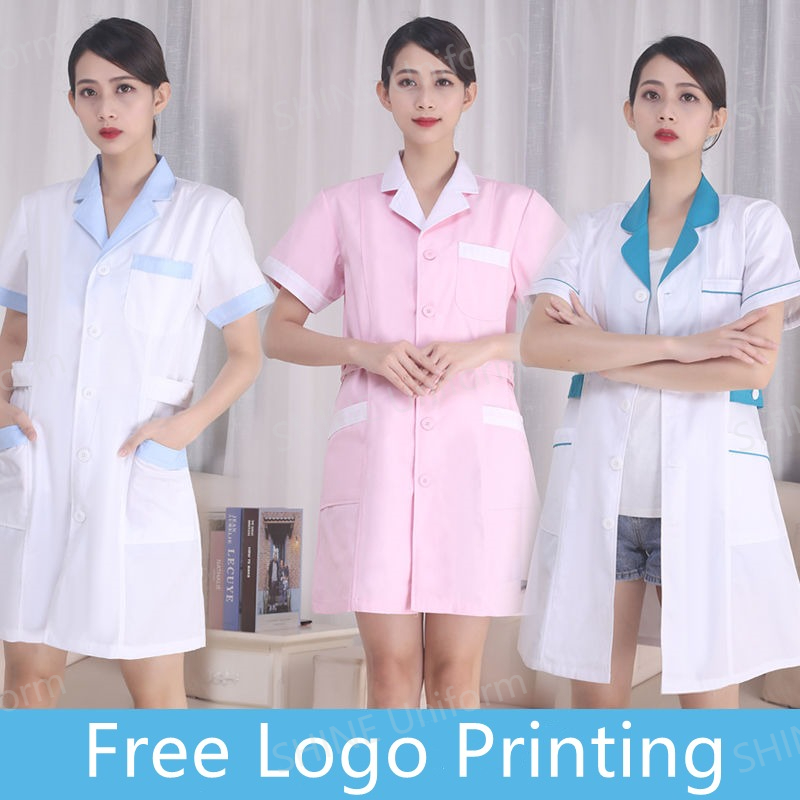 Uniformes de Enfermera Blancos - Medical Lab Logo reseña y precio